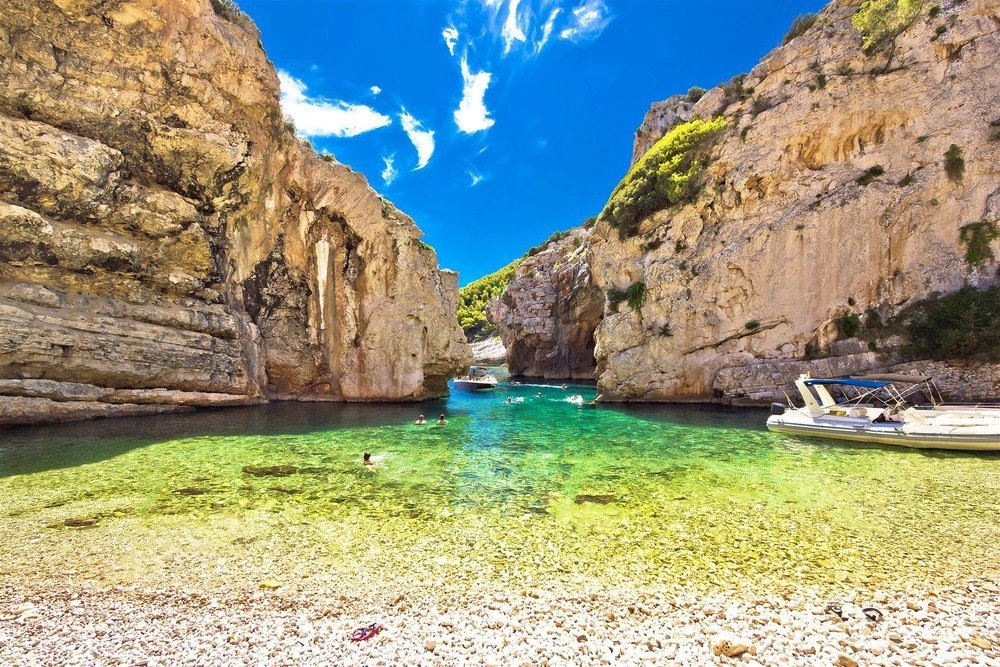 One of the most beautiful coves on your Croatia tour from Split. Vis - Stiniva